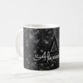 Mug Monogramme d'étincelle noir et blanc Nom et initia (Devant gauche)
