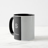Mug Monogramme deux tons moderne noir et gris (Devant gauche)