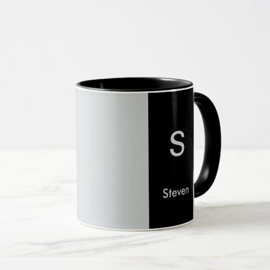 Mug Monogramme deux tons moderne noir et gris (Devant droit)
