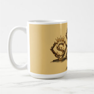 Mug Monogramme Diamant Couronne Lettre Dorée Luxueuse
