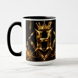 Mug Monogramme Diamant Couronne Lettre Dorée Luxueuse