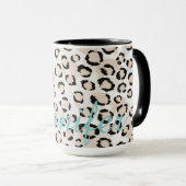 Mug monogramme d'impression chic de guépard noir et bl (Devant droit)