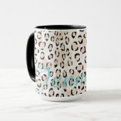 Mug monogramme d'impression chic de guépard noir et bl (Devant gauche)