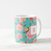Mug Monogramme d'impression d'œillet rose (Devant droit)