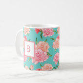 Mug Monogramme d'impression d'œillet rose (Devant gauche)