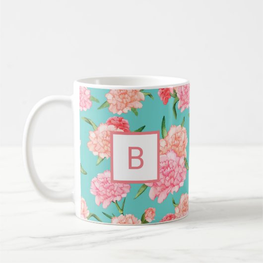 Mug Monogramme d'impression d'œillet rose (Gauche)
