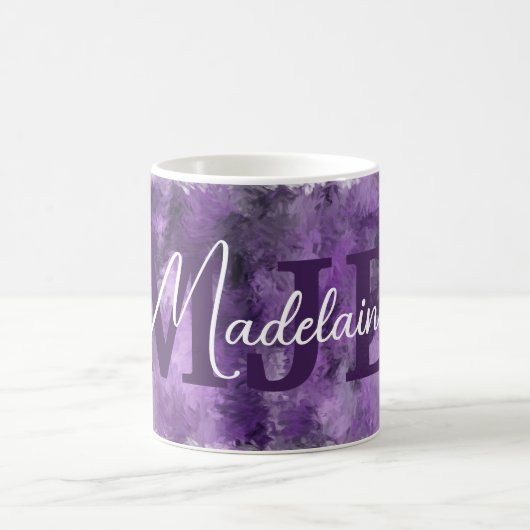 Mug Monogramme d'impressions violettes avec nom (Centre)