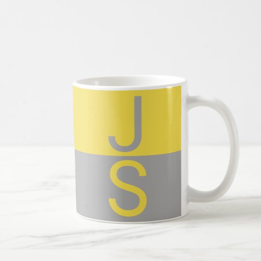 Mug Monogramme d'initiales modernes jaune et gris (Droite)