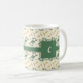 Mug Monogramme d'ivoire floral regal joyeux (Devant droit)