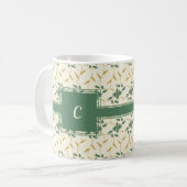 Mug Monogramme d'ivoire floral regal joyeux (Devant gauche)