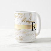 Mug Monogramme DIY Texte Noir, Marbre Blanc et Or (Devant droit)