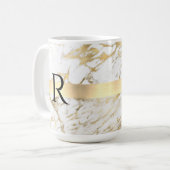 Mug Monogramme DIY Texte Noir, Marbre Blanc et Or (Devant gauche)