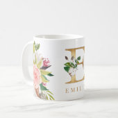 Mug Monogramme d'or Aquarelle Florale Botanique (Devant gauche)