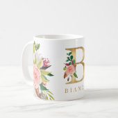 Mug Monogramme d'or Aquarelle Florale Botanique (Devant gauche)