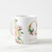 Mug Monogramme d'or Aquarelle Florale Botanique (Devant gauche)