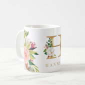 Mug Monogramme d'or Aquarelle Florale Botanique (Devant gauche)