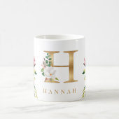 Mug Monogramme d'or Aquarelle Florale Botanique (Centre)