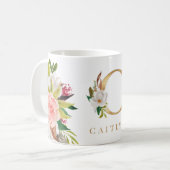 Mug Monogramme d'or Aquarelle Florale Botanique (Devant gauche)
