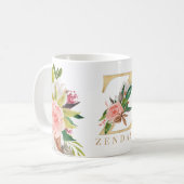 Mug Monogramme d'or Aquarelle Florale Botanique (Devant gauche)