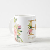 Mug Monogramme d'or Aquarelle Florale Botanique (Devant gauche)