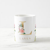 Mug Monogramme d'or Aquarelle Florale Botanique (Centre)