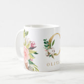 Mug Monogramme d'or Aquarelle Florale Botanique (Devant gauche)