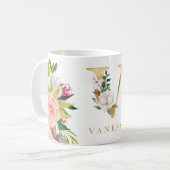 Mug Monogramme d'or Aquarelle Florale Botanique (Devant gauche)