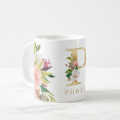 Mug Monogramme d'or Aquarelle Florale Botanique (Devant gauche)