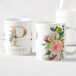 Mug Monogramme d'or Aquarelle Florale Botanique<br><div class="desc">Une tasse à café personnalisée avec un faux monogramme "P" de lettre d'or,  avec des illustrations décoratives de couleur aquarelle florale et feuillage. Customisez facilement avec votre nom ou créez un cadeau unique pour vos proches.</div>