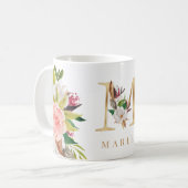 Mug Monogramme d'or Aquarelle Florale Botanique (Devant gauche)