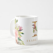 Mug Monogramme d'or Aquarelle Florale Botanique (Devant gauche)