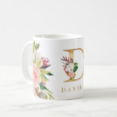 Mug Monogramme d'or Aquarelle Florale Botanique (Devant gauche)