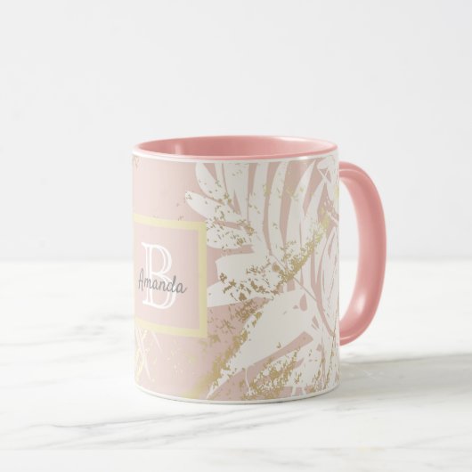 Mug Monogramme d'or feuille rose palmier (Devant droit)