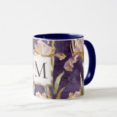 Mug Monogramme doré floral iris violet romantique (Devant droit)