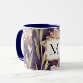 Mug Monogramme doré floral iris violet romantique (Devant gauche)