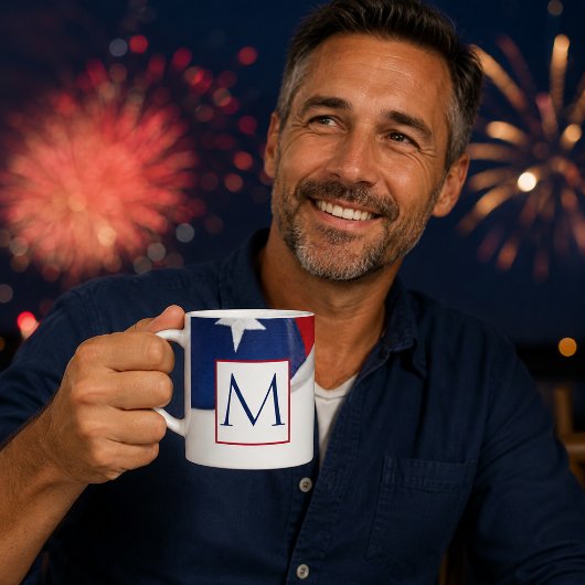Mug Monogramme Drapeau Américain Rouge Blanc Bleu