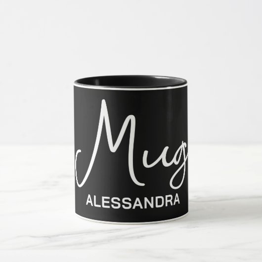 Mug Monogramme drôle noir blanc typographie calligraph (Centre)