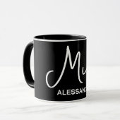 Mug Monogramme drôle noir blanc typographie calligraph (Devant gauche)