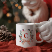 Mug Monogramme du cadre de feuillage festif