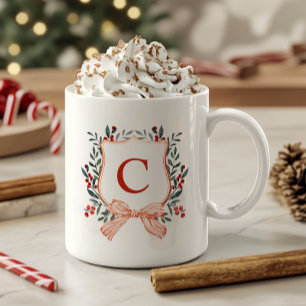 Mug Monogramme du cadre de feuillage festif