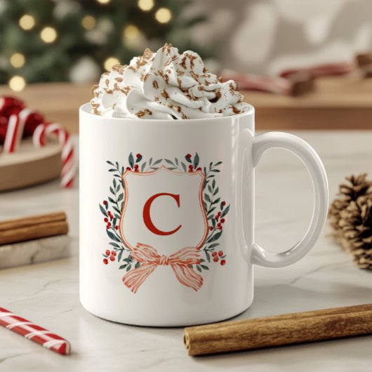 Mug Monogramme du cadre de feuillage festif