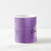 Mug Monogramme écriture noir blanc Métal brossé Violet (Centre)
