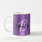 Mug Monogramme écriture noir blanc Métal brossé Violet (Gauche)