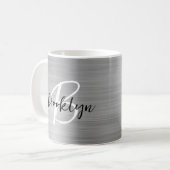 Mug Monogramme écriture noir et blanc sur métal brossé (Devant gauche)