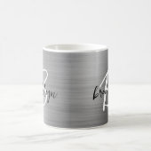 Mug Monogramme écriture noir et blanc sur métal brossé (Centre)