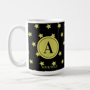 Mug Monogramme élégant à motif étoilé or et noir