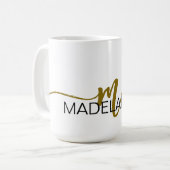 Mug Monogramme Elegant Blanc Noir Or (Devant gauche)