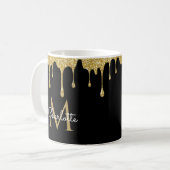 Mug Monogramme élégant de fille avec gouttes de paille (Devant gauche)