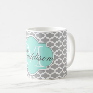 Mug Monogramme élégant de motif d'Aqua gris