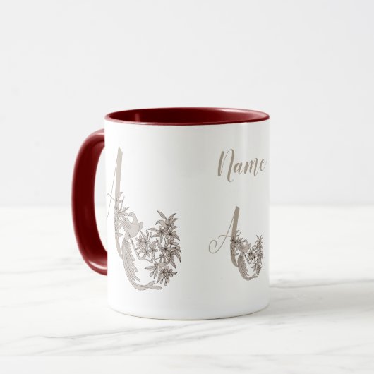 Mug Monogramme Élégant Dove Initiale Un Nom (Devant gauche)